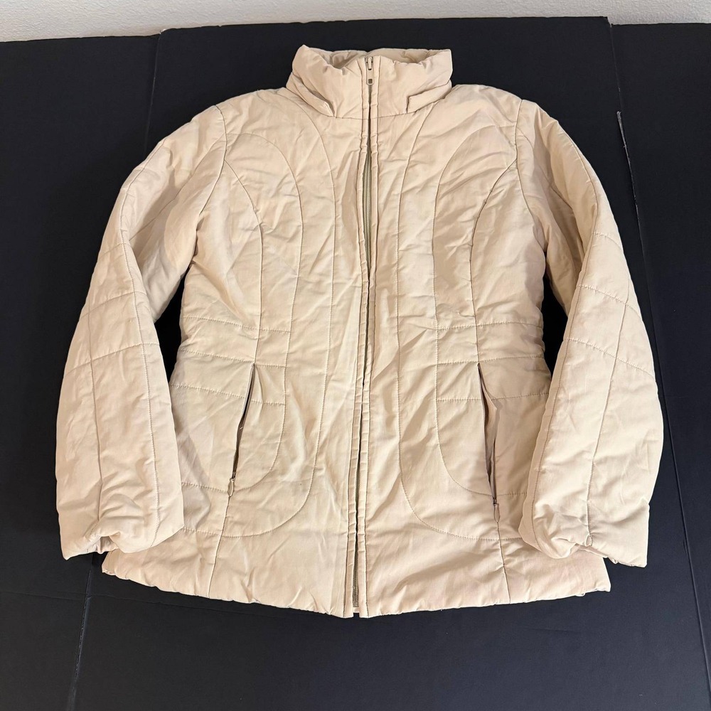 WSM Womens Quilted Puffer Jacket Cream Beige Full Zip Stand Collar Size M